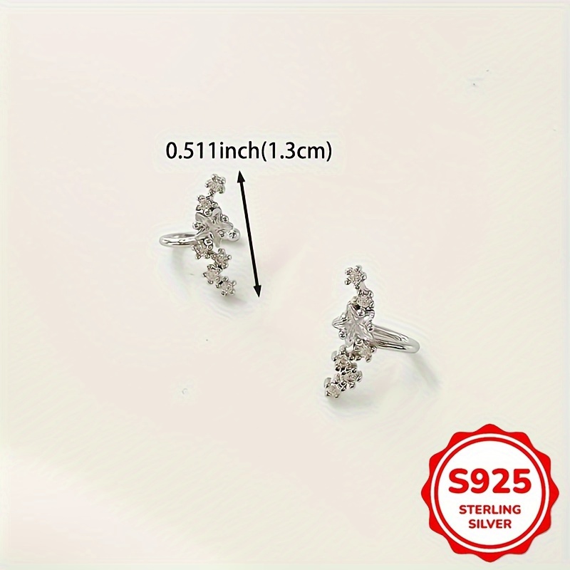 925 Silver Clip-On Stud Earrings with Square Star Row Decoration